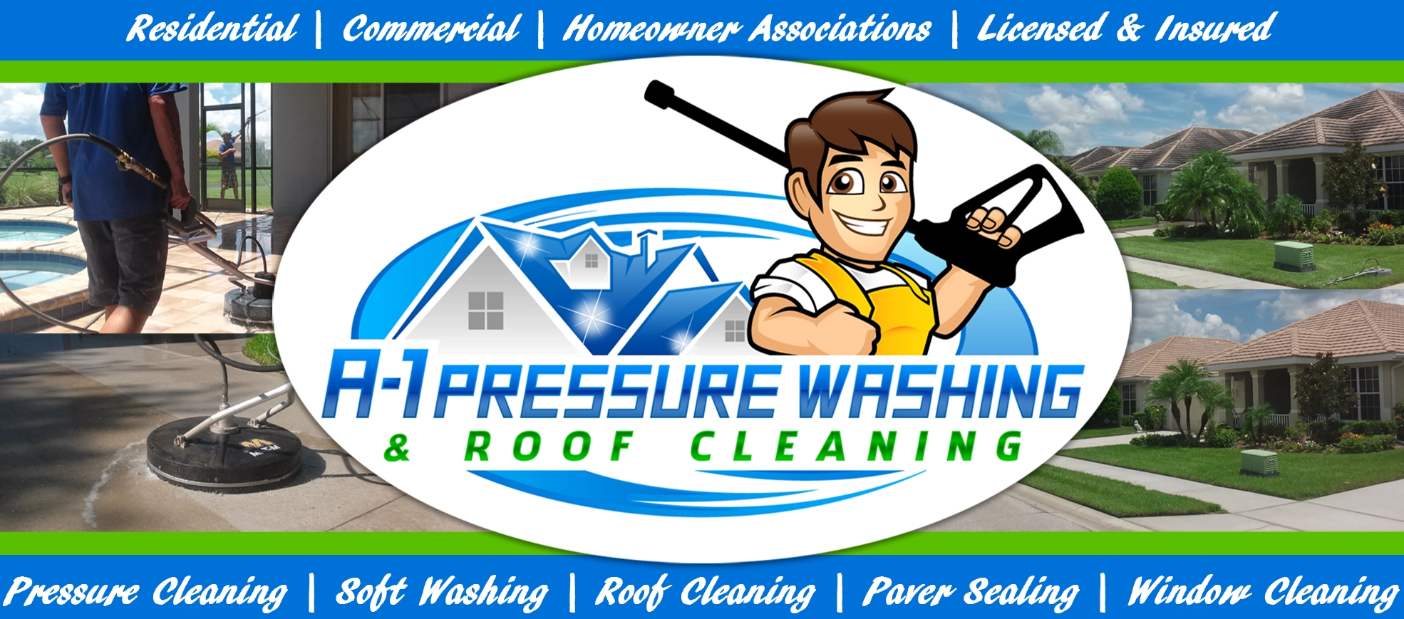 A-1 Pressure Washing & Roof Cleaning, Hi - Low - No Pressure Cleaning Systems, Serving Sarasota, Charlotte, Manatee, and Lee Counties since  1996 - FREE ESTIMATES 941-815-8454